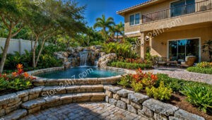 Elegant Backyard Pool with Natural Stone Waterfall Feature
