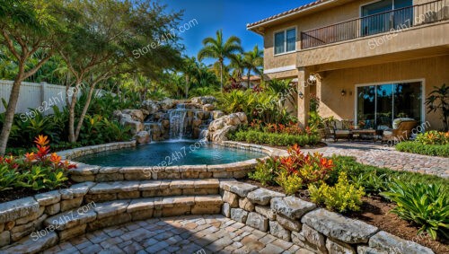 Elegant Backyard Pool with Natural Stone Waterfall Feature