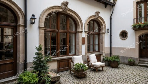 Elegant Bavarian City Courtyard with Sculpted Facade Details