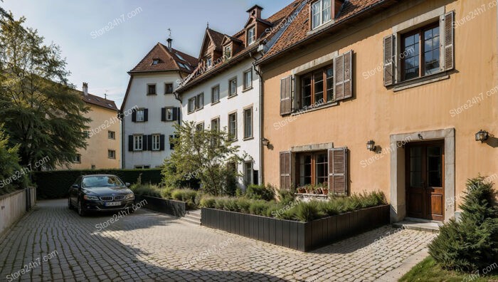 Elegant Bavarian Patio Overlooking Verdant Garden Landscape