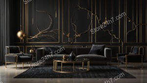 Elegant Black and Gold Living Room with Artistic Flair