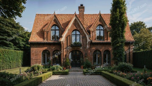 Elegant Brick Gothic House with Beautiful Garden Landscaping