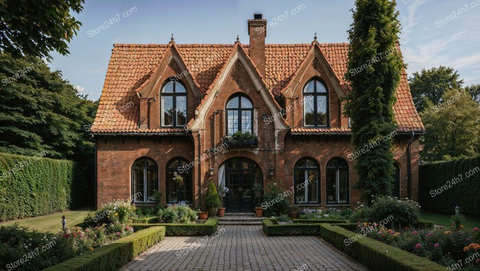 Elegant Brick Gothic House with Beautiful Garden Landscaping