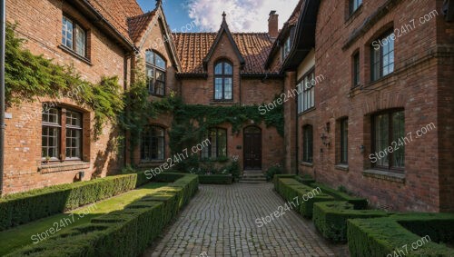 Elegant Brick Gothic House with Ivy-Covered Facade