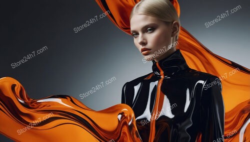 Elegant Contrast: Glossy Black Latex with Orange Highlights