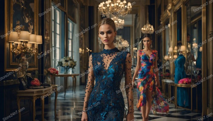 Elegant Fashion Showcase in a Grandiose, Opulent Setting