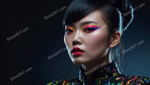 Elegant Fusion of Vibrant Makeup and Classic Asian Style