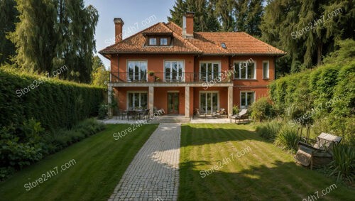 Elegant German Home with Red-Tiled Roof and Manicured Lawn