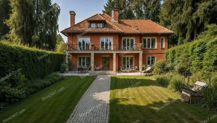 Elegant German Home with Red-Tiled Roof and Manicured Lawn