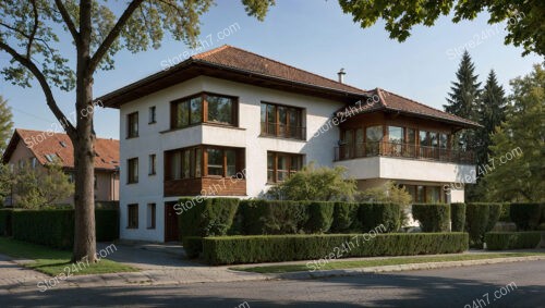 Elegant German Home with Well-Maintained Hedges and Trees