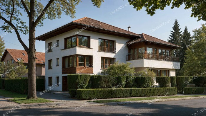 Elegant German Home with Well-Maintained Hedges and Trees