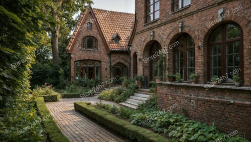 Elegant Gothic House with Lush Garden Pathway