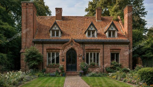 Elegant Gothic House with Red Brick Facade