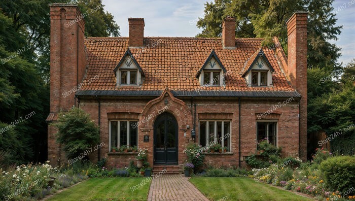 Elegant Gothic House with Red Brick Facade