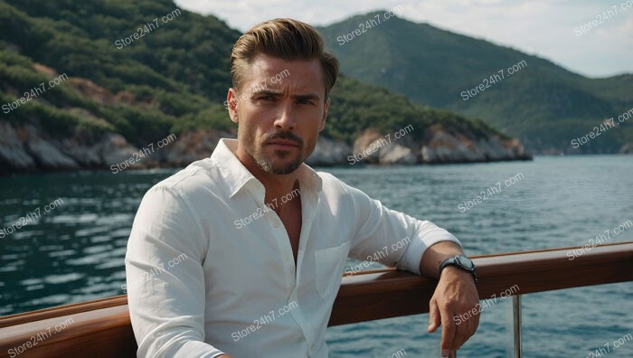 Elegant Man in a White Shirt on Yacht