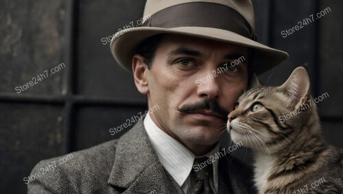 Elegant Man in Classic Attire with Adorable Kitten