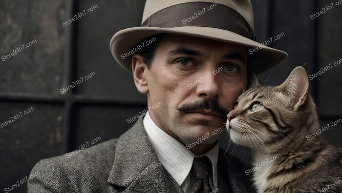 Elegant Man in Classic Attire with Adorable Kitten