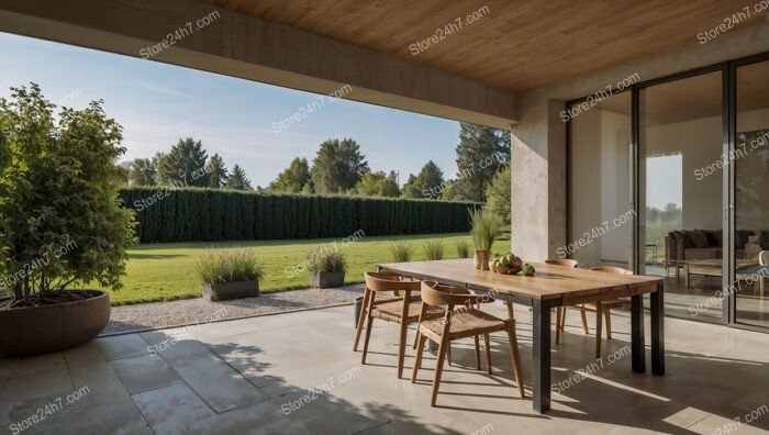 Elegant Open-Air Dining Space with Scenic Garden View