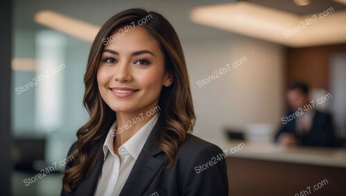 Elegant Secretary in a Modern Corporate Office Setting