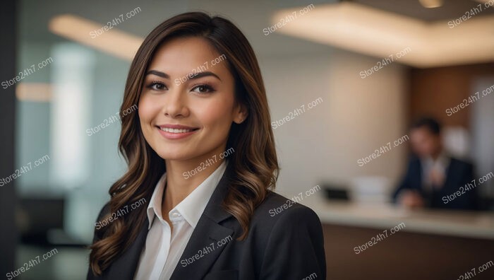 Elegant Secretary in a Modern Corporate Office Setting