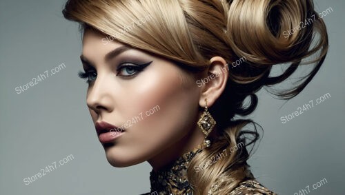 Elegant updo with soft curls and bold winged eyeliner