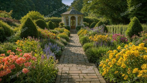 Enchanting Garden Pathway Leading to a Quaint Gazebo