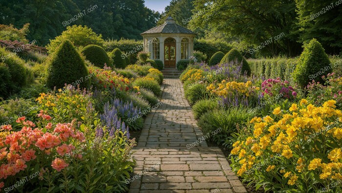 Enchanting Garden Pathway Leading to a Quaint Gazebo