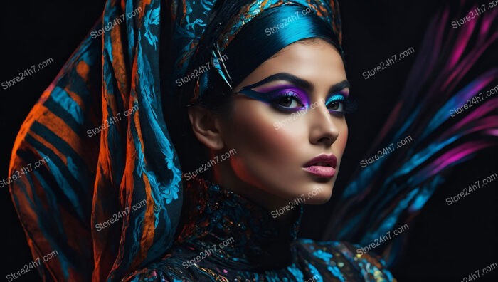 Exotic Elegance: Bold Makeup and Vibrant Fabrics