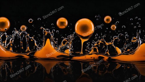 Explosive Orange Splash with Floating Spheres: Dynamic Visual Background