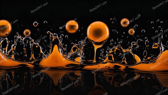 Explosive Orange Splash with Floating Spheres: Dynamic Visual Background