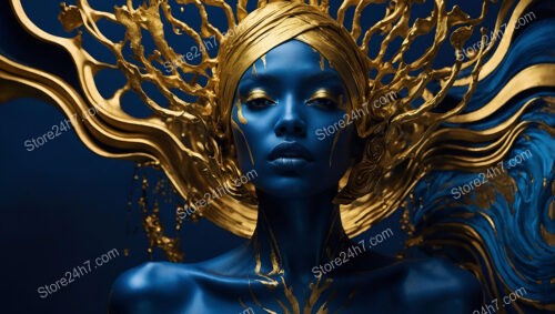 Extravagant Gold and Blue Artistic Headpiece in Avant-Garde Fashion