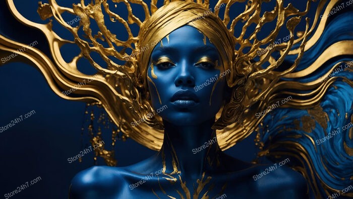 Extravagant Gold and Blue Artistic Headpiece in Avant-Garde Fashion