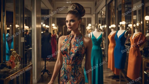 Fashion Showroom Elegance: A Regal Model in Focus