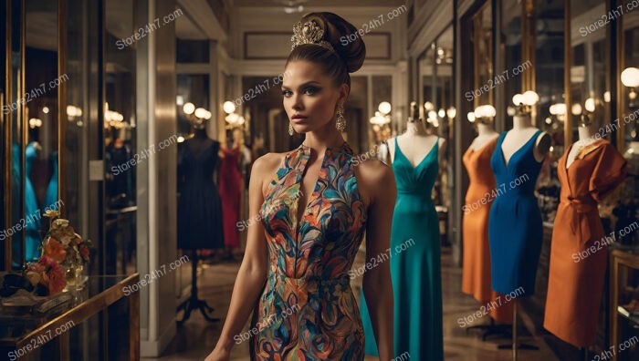 Fashion Showroom Elegance: A Regal Model in Focus