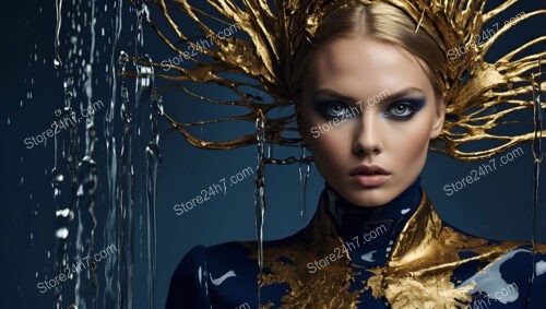 Fashion Visionary in Gold and Blue Headdress