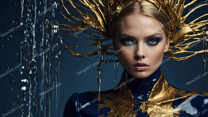 Fashion Visionary in Gold and Blue Headdress