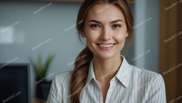 Friendly secretary in a welcoming office setting