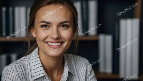 Friendly secretary in a well-organized office setting