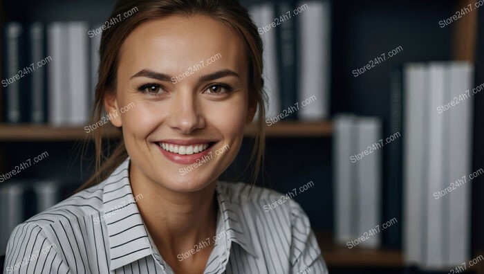 Friendly secretary in a well-organized office setting