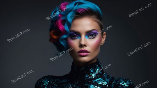 Futuristic Blend of Neon Blue and Pink Hair