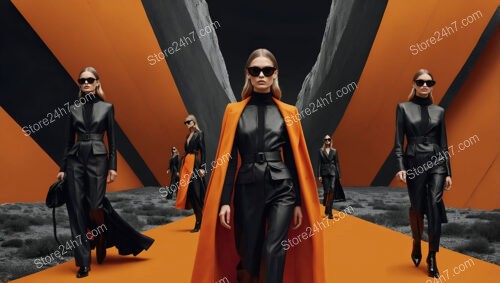 Futuristic Fashion: Women in Black and Orange Couture