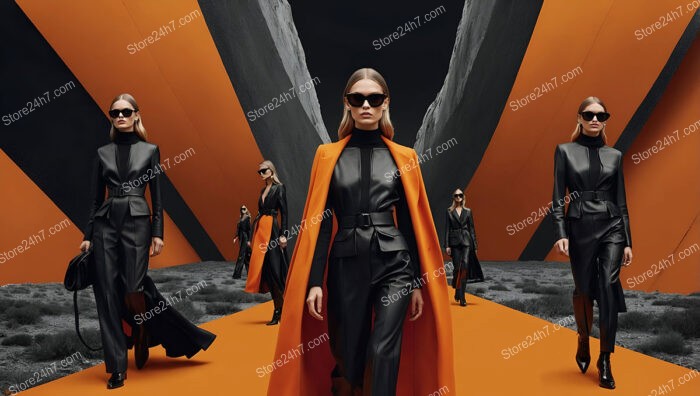 Futuristic Fashion: Women in Black and Orange Couture