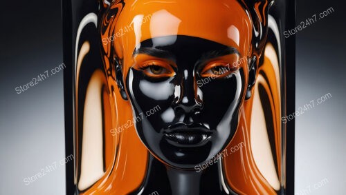 Futuristic Model with Glossy Black and Orange Face Design