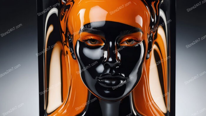 Futuristic Model with Glossy Black and Orange Face Design