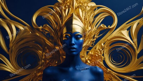 Futuristic Queen with Golden Headdress and Blue Skin