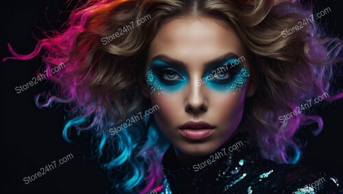 Galactic Glamour: Futuristic Makeup with Neon Curls and Glitter