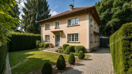 German Family House with Manicured Hedges and Classic Design