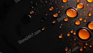 Glossy Orange Droplets on a Dark Surface