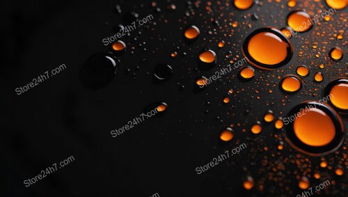 Glossy Orange Droplets on a Dark Surface