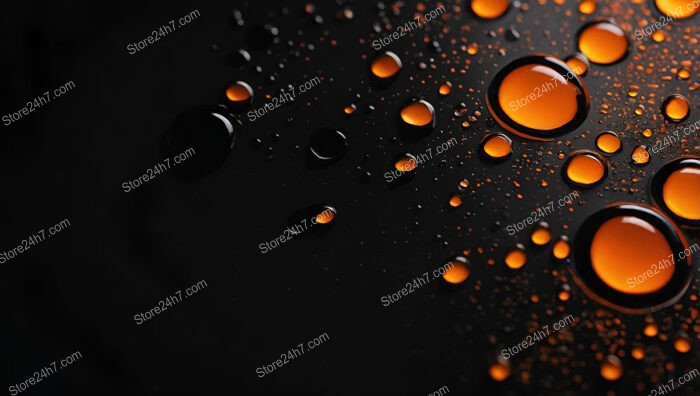 Glossy Orange Droplets on a Dark Surface